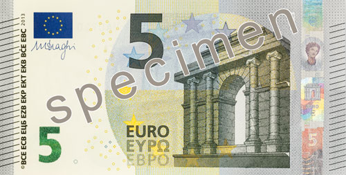 Toisen sarjan 5 euron seteli: etusivu