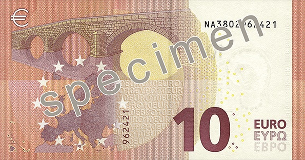 Toisen sarjan 10 euron seteli: takasivu​